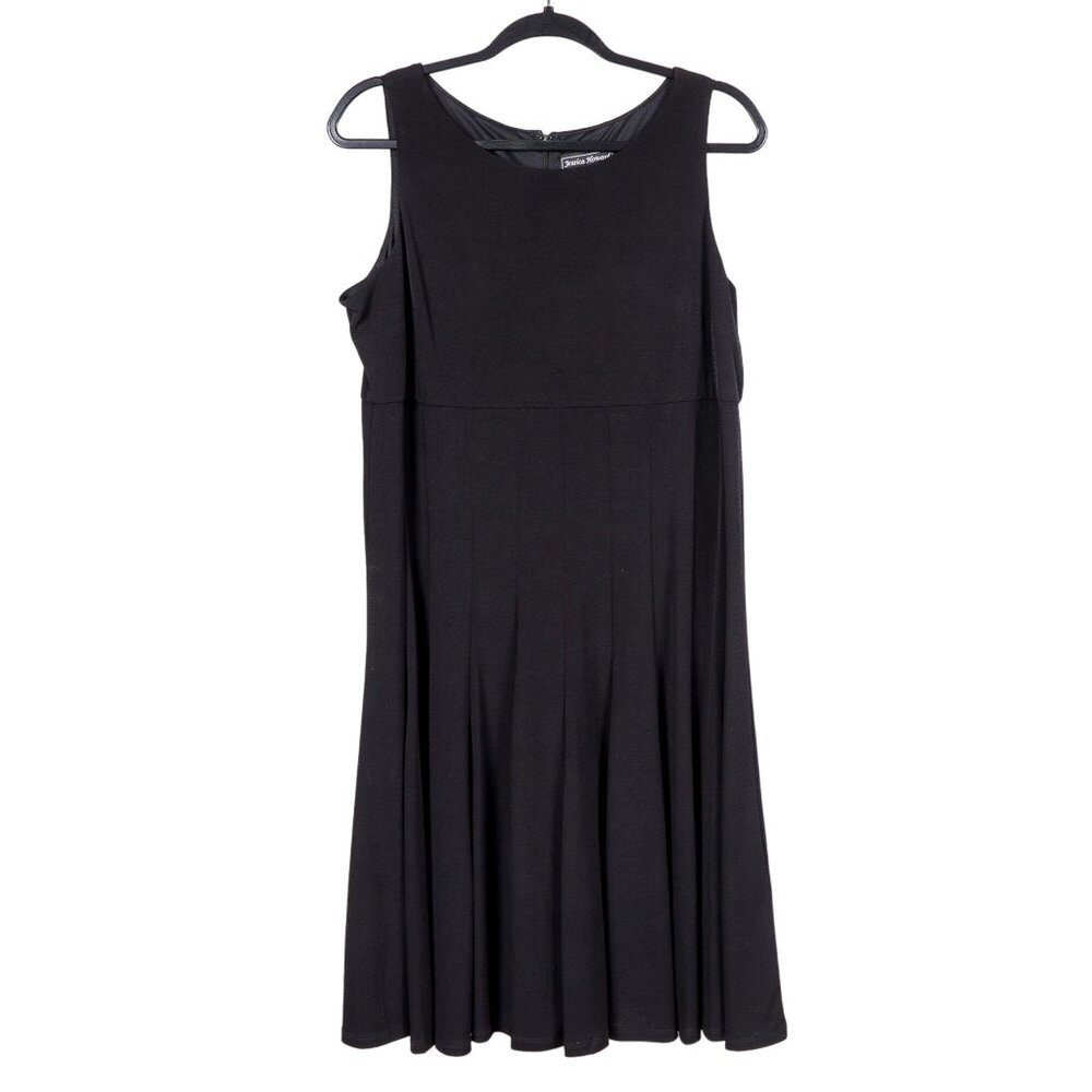 Twirl Dress 14P Petite 14 Black Y2K Sleeveless Flare Stretch Modest Pleated